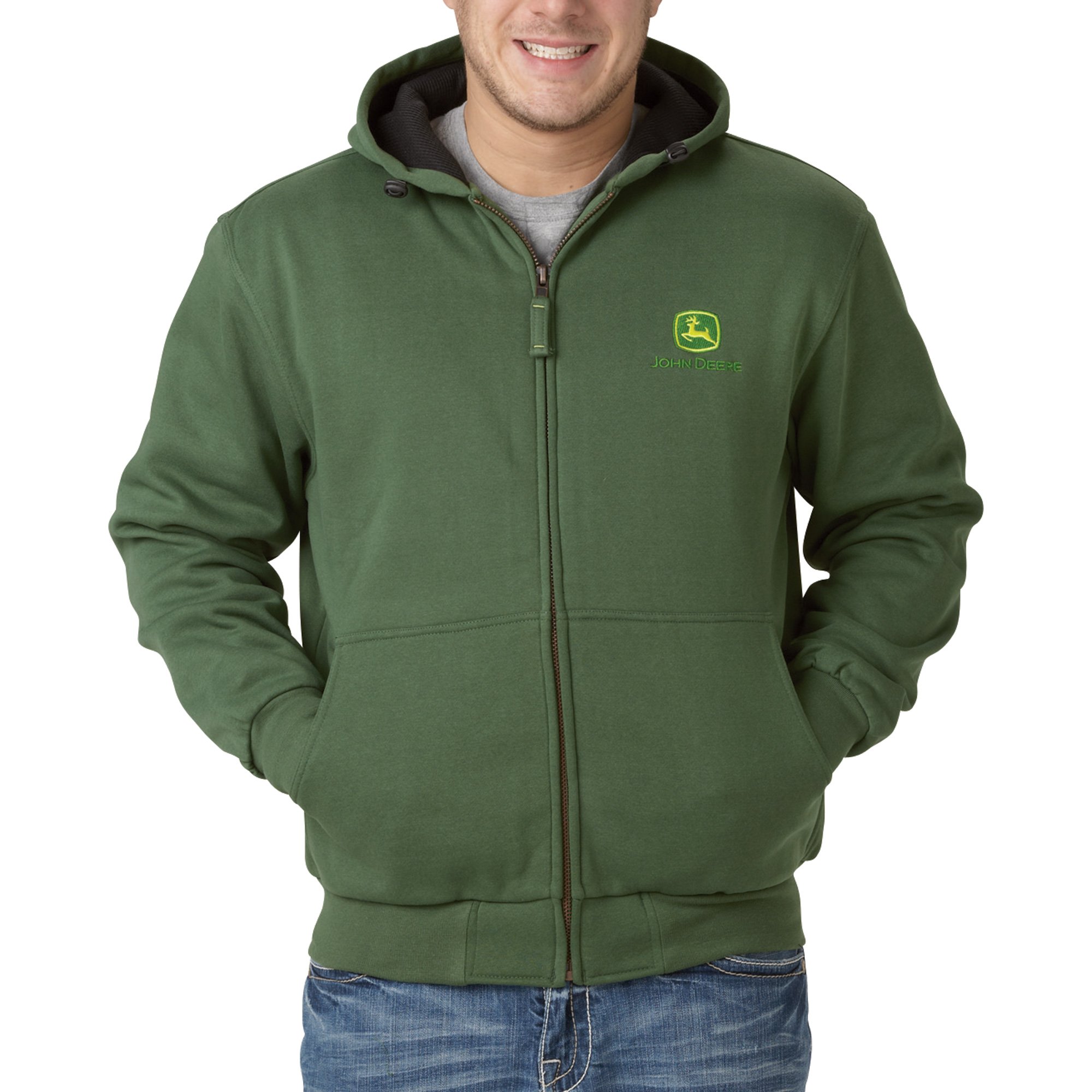 John Deere Zip-Up Fleece Hoodie — Green, XL, Model# JD37263